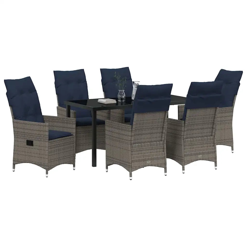 Set di tavolo e sedie con cuscino 7 pcs Grigio Rattan in PE