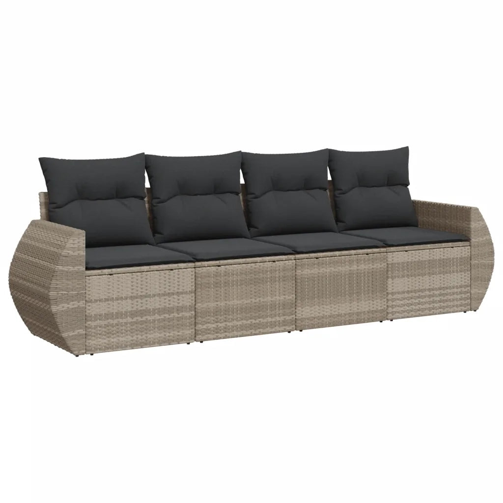 Set Divano da Giardino 4pz con Cuscini Grigio Chiaro Polyrattan