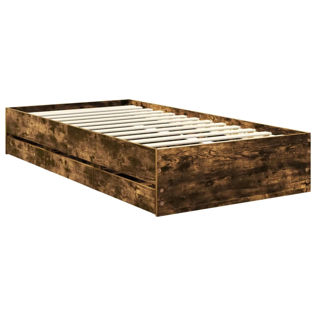 Letto singolo | Letto per adulti | Struttura del letto con cassetto Rovere fum¨¦ 100 x 200 cm