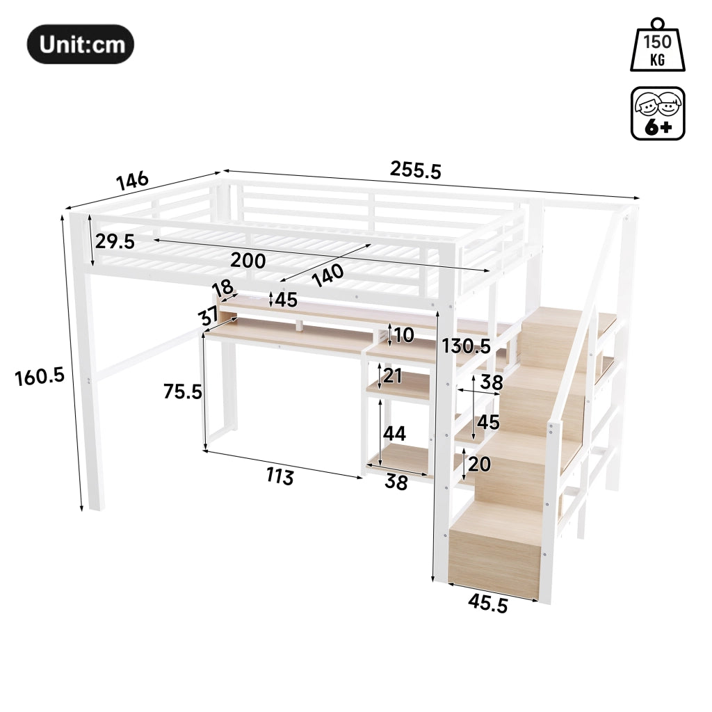 letto a castello metallo mdf bianco 140 x 200 cm