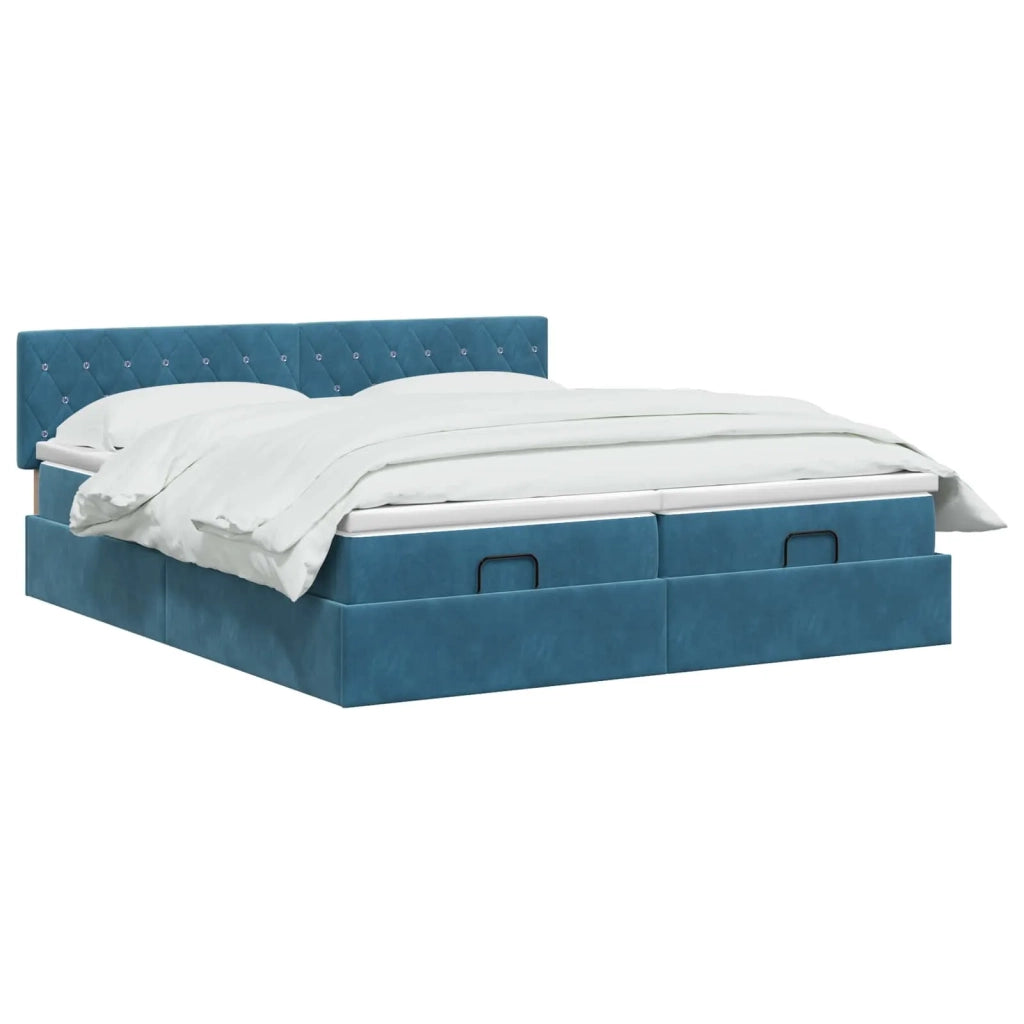 Letto ottomano con materasso 2 pcs Blu Scuro Velluto 3456736