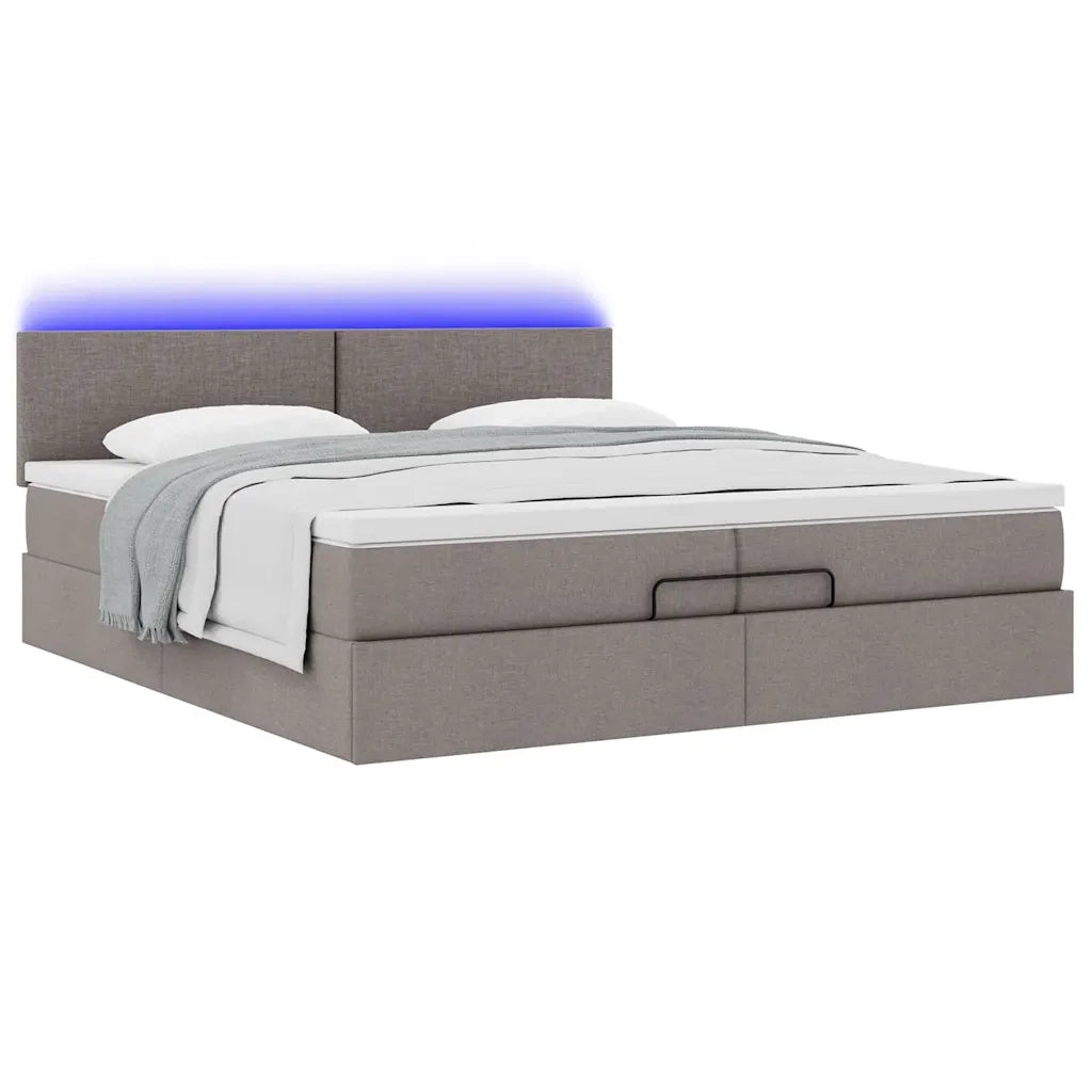 Struttura Letto Pouf con Materassi Tortora 200x200 cm Tessuto 3312254