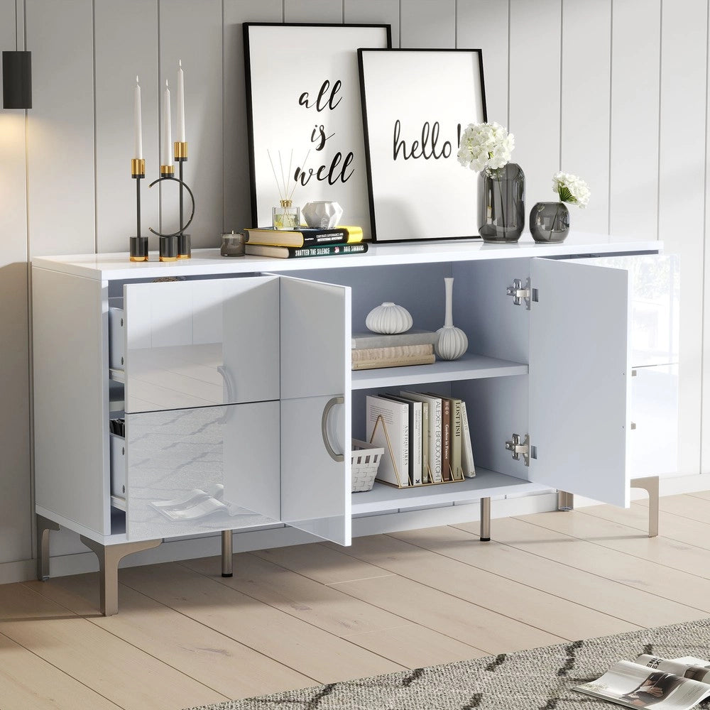 Credenza con 4 Cassetti e 2 Ante ¨C MINIMAL ¨C Bianco Lucido MDF 150x38x59.5