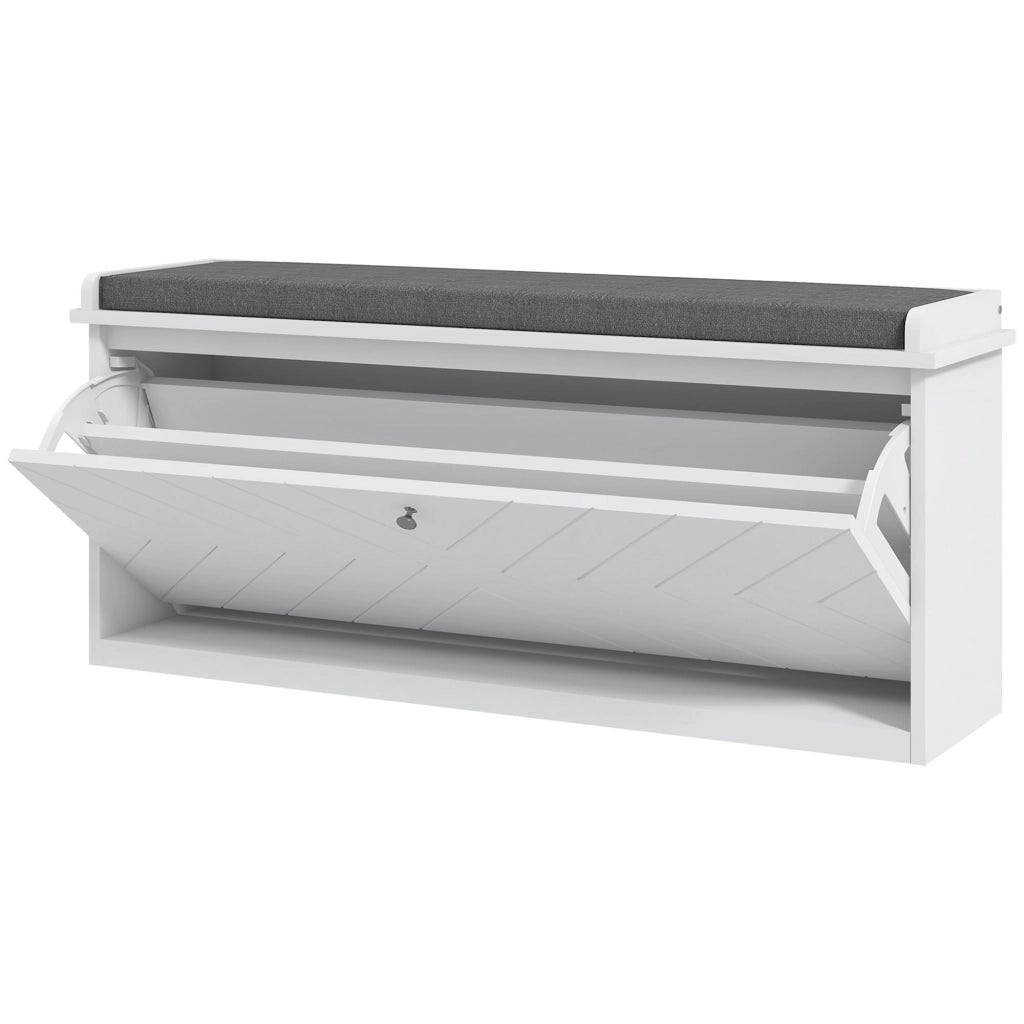 Panca porta scarpe con cassetto, cuscino e ripiano regolabile ¨C Minimal ¨C Bianco 100x26x48 cm