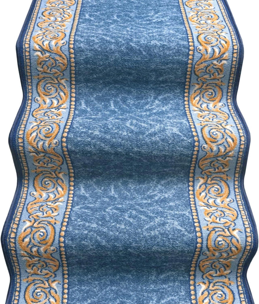 Passatoia Scala Bordata 67x600 cm Ingresso Corridoio Tappeto Cucina Gradini Stile Barocco Blu
