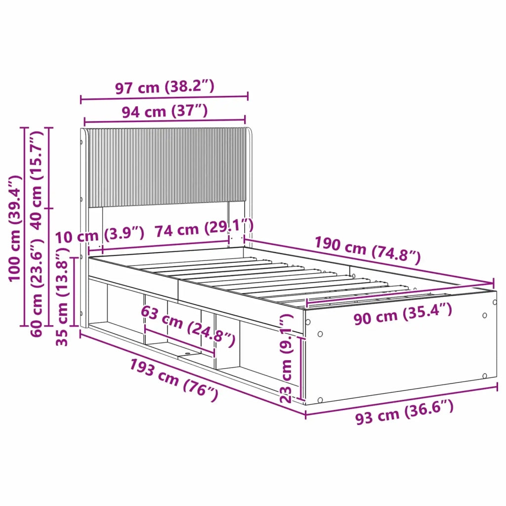 Struttura del letto con stoccaggio e testata-Giroletto con contenitore Legno antico 832615
