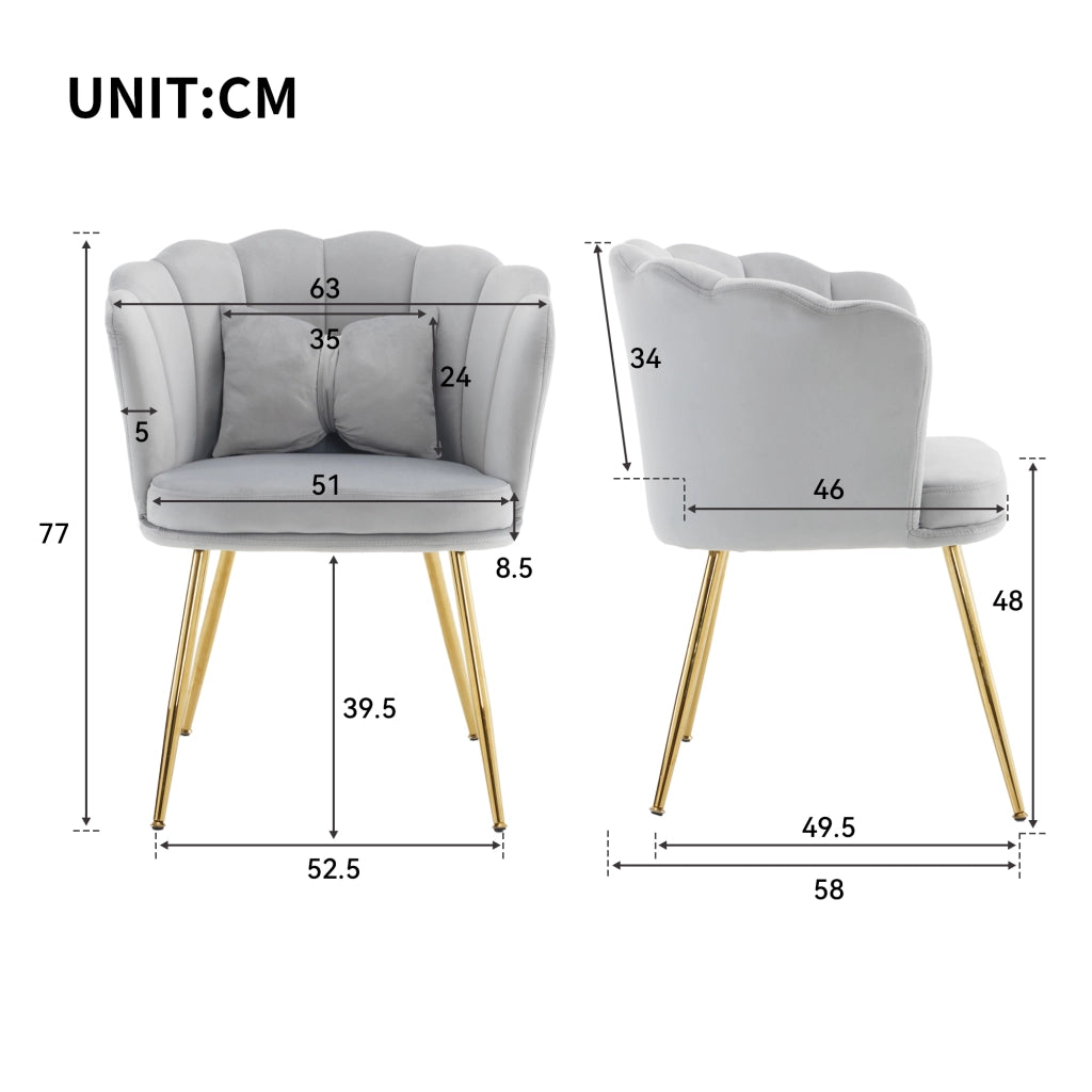 Set di 6 sedie moderne in velluto - Zephmum- Schienali a petalo gambe dorate cuscini farfalla