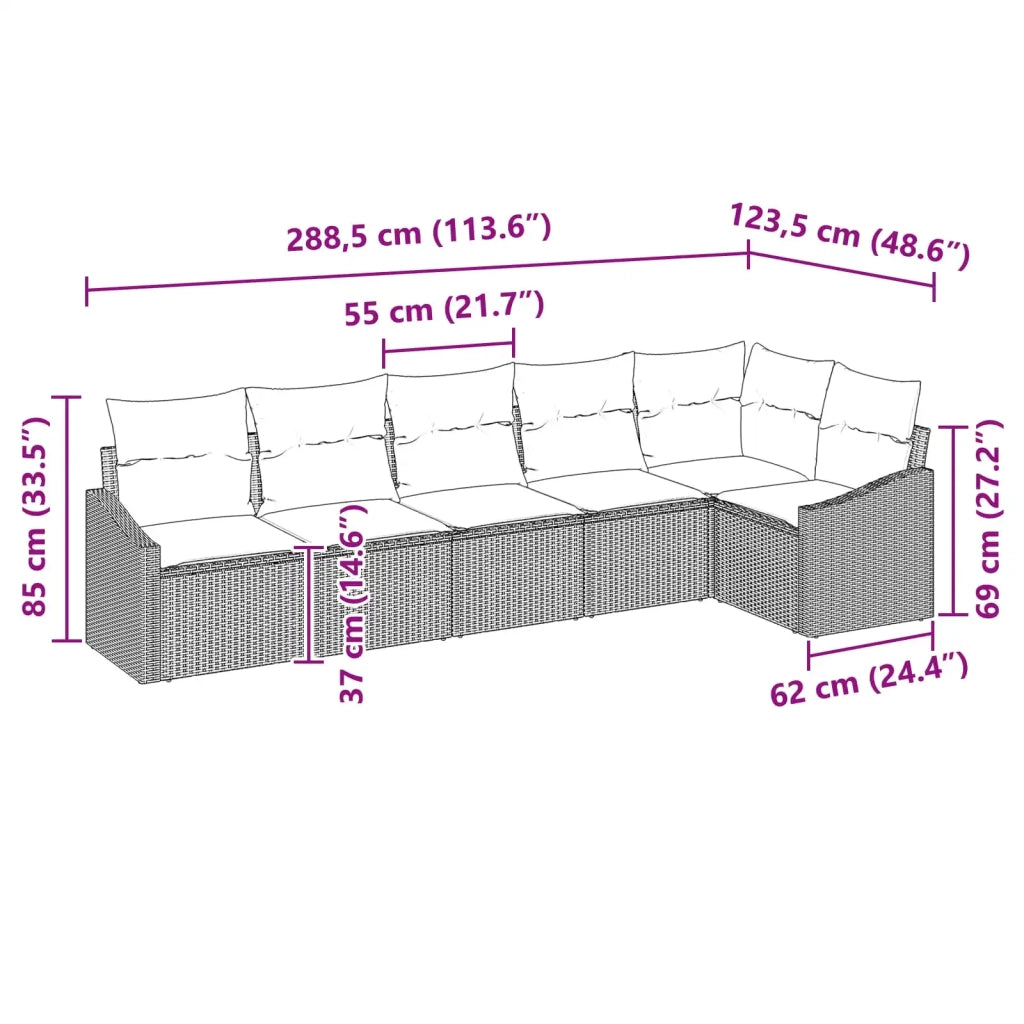 Set di divani con cuscino 6 pcs Nero polyrattan 3346746