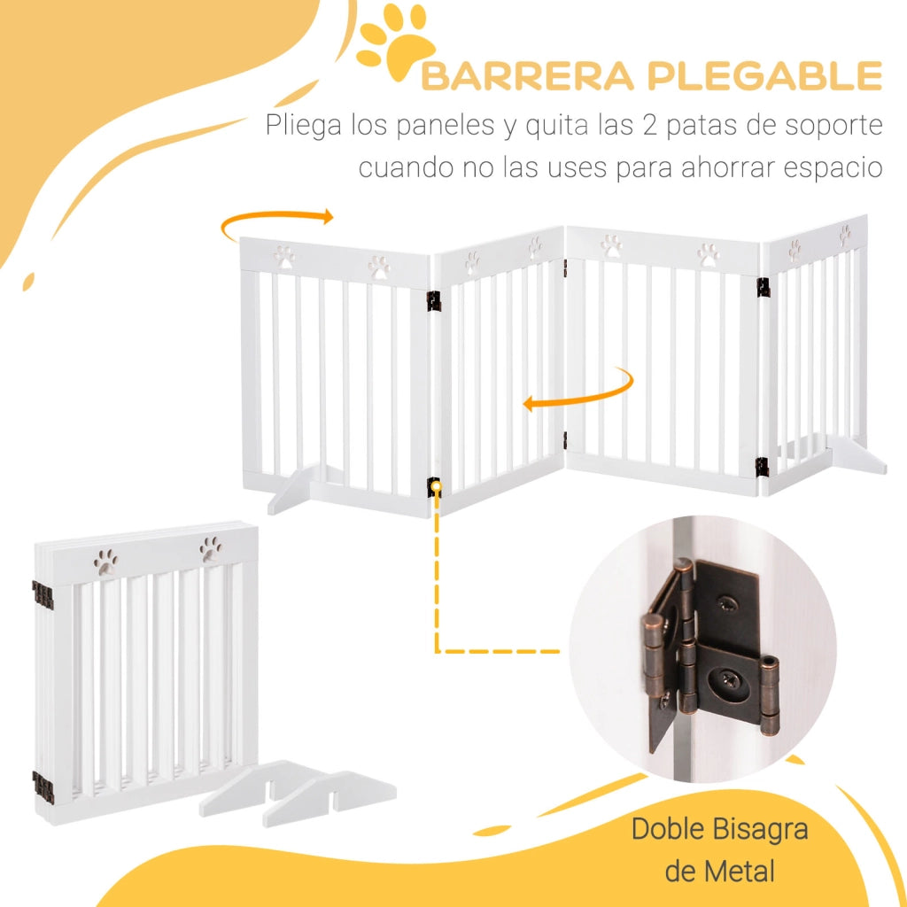 Cancelletto di Sicurezza per Cani Pieghevole 4 Pannelli ¨C Xylo ¨C Legno Bianco 204x61 cm