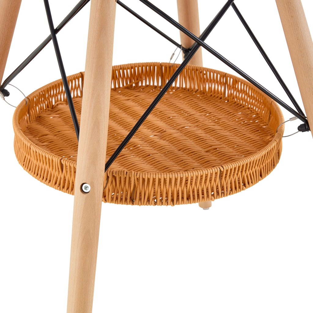 TAVOLO rotondo Ø 80 cm in MDF nero e legno massello con cestello sospeso