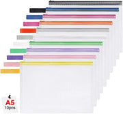 Documenti A5, set di 10 borselli A5 con cerniera, tasche in plastica mesh impermeabile per documenti, carta, cosmetici, compiti e accessori di viaggio