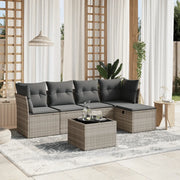 Set Divano da Giardino 6pz con Cuscini Grigio Chiaro Polyrattan