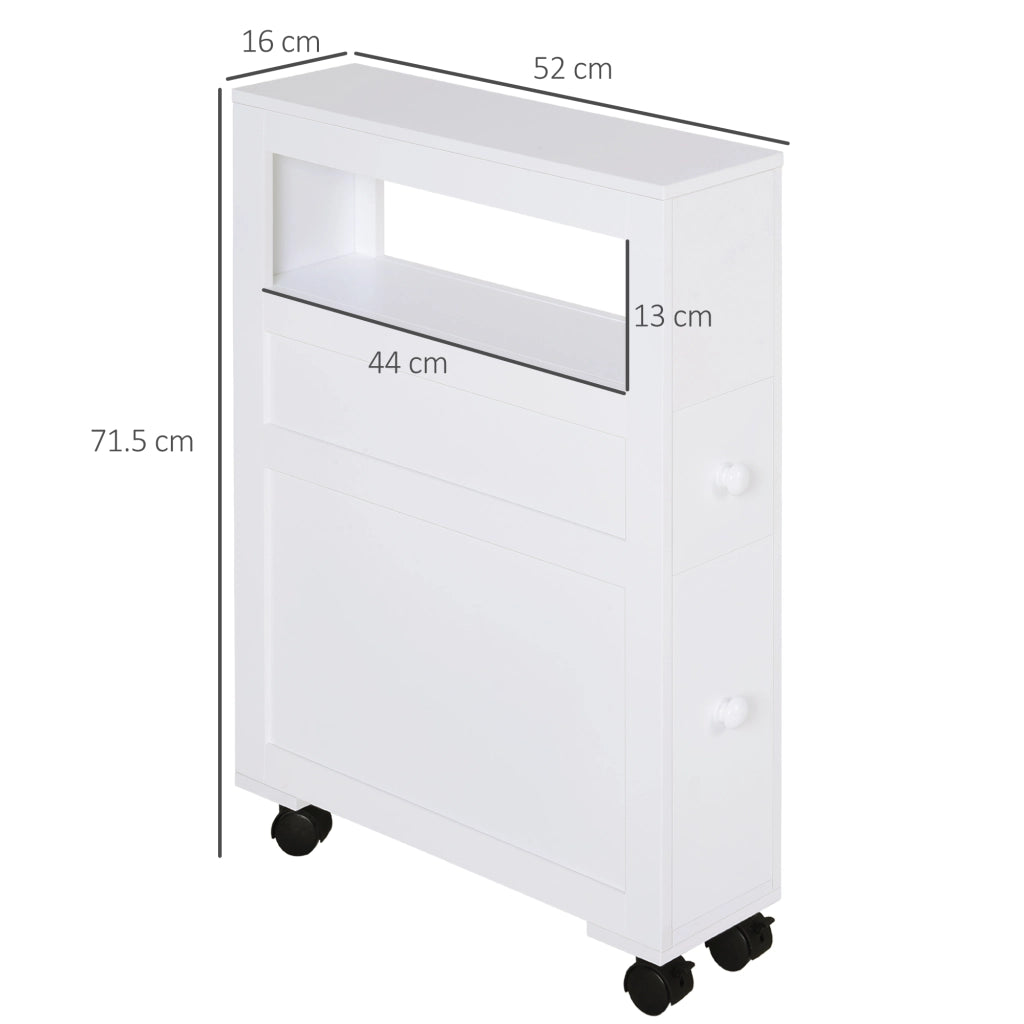 Mobiletto da Bagno con Cassetti e Ruote ¨C Zephmum ¨C Legno Bianco 16x52x71.5 cm