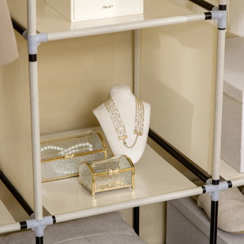 Armadio in Tessuto ¨C Minimal ¨C 8 Ripiani, 2 Appendiabiti, Beige