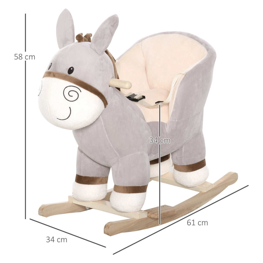 Cavallo a Dondolo in Peluche per Bambini 18-36 Mesi ¨C Minimal ¨C 61x34x58 cm Grigio