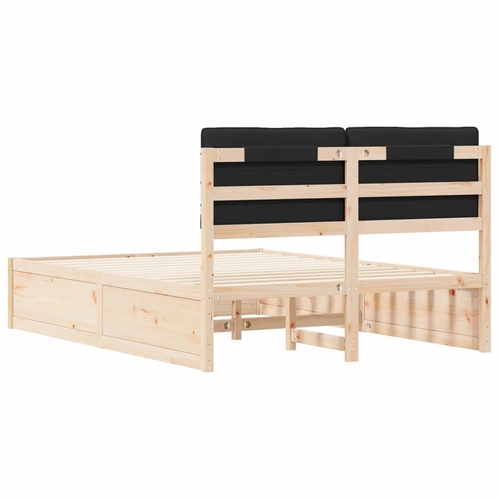 Letto matrimoniale | Letto per adulti | Letto con Testiera Rivestita Nero 135 x 190 cm Pino massello
