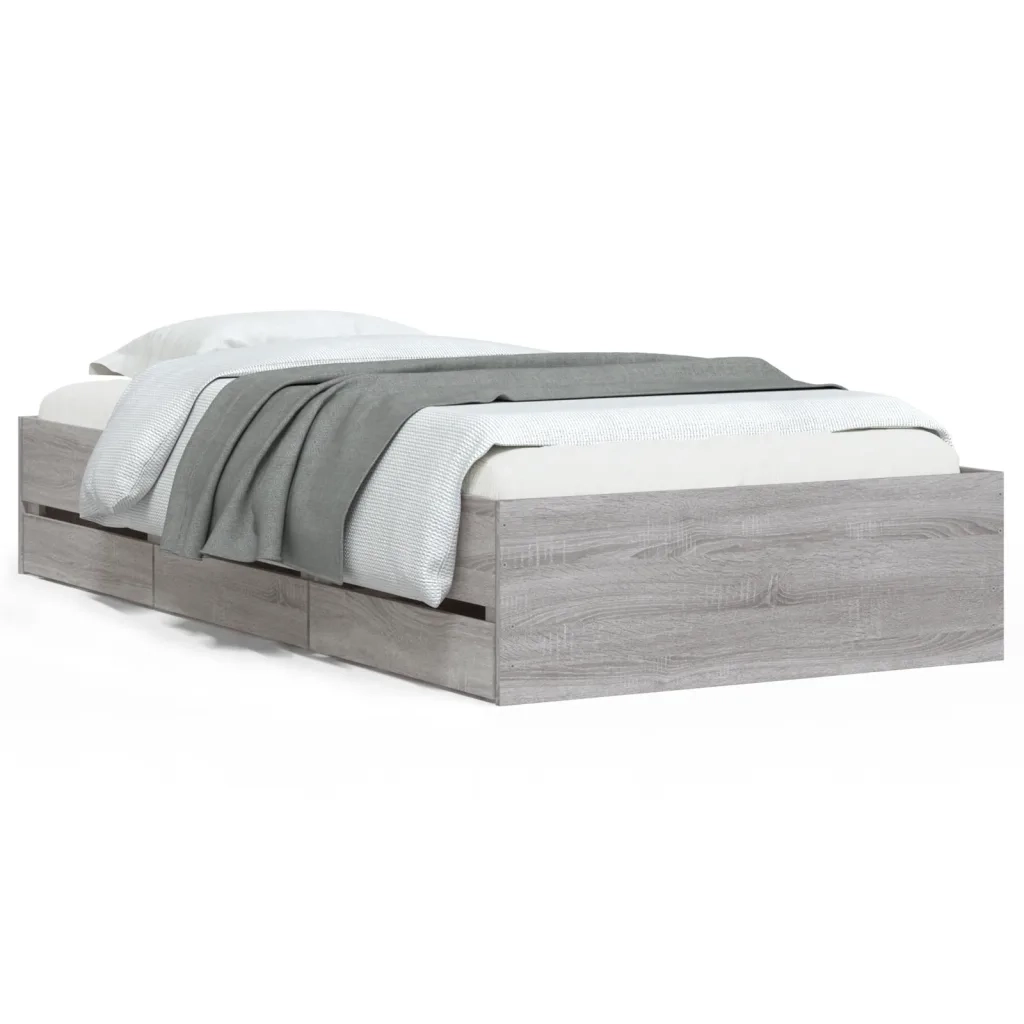 Letto singolo | Letto per adulti | Giroletto Cassetti Grigio Sonoma 75x190 cm Legno Multistrato