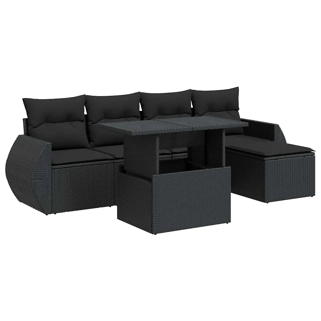 Set Divano da Giardino 6 pz con Cuscini Nero in Polyrattan 3326616