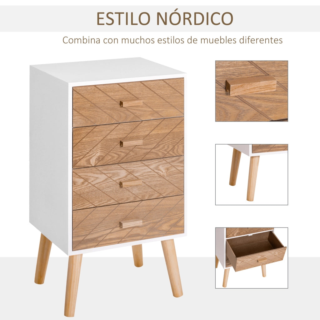 Cassettiera 4 Cassetti ¨C Zephmum ¨C Bianco Naturale 40x30x75 cm