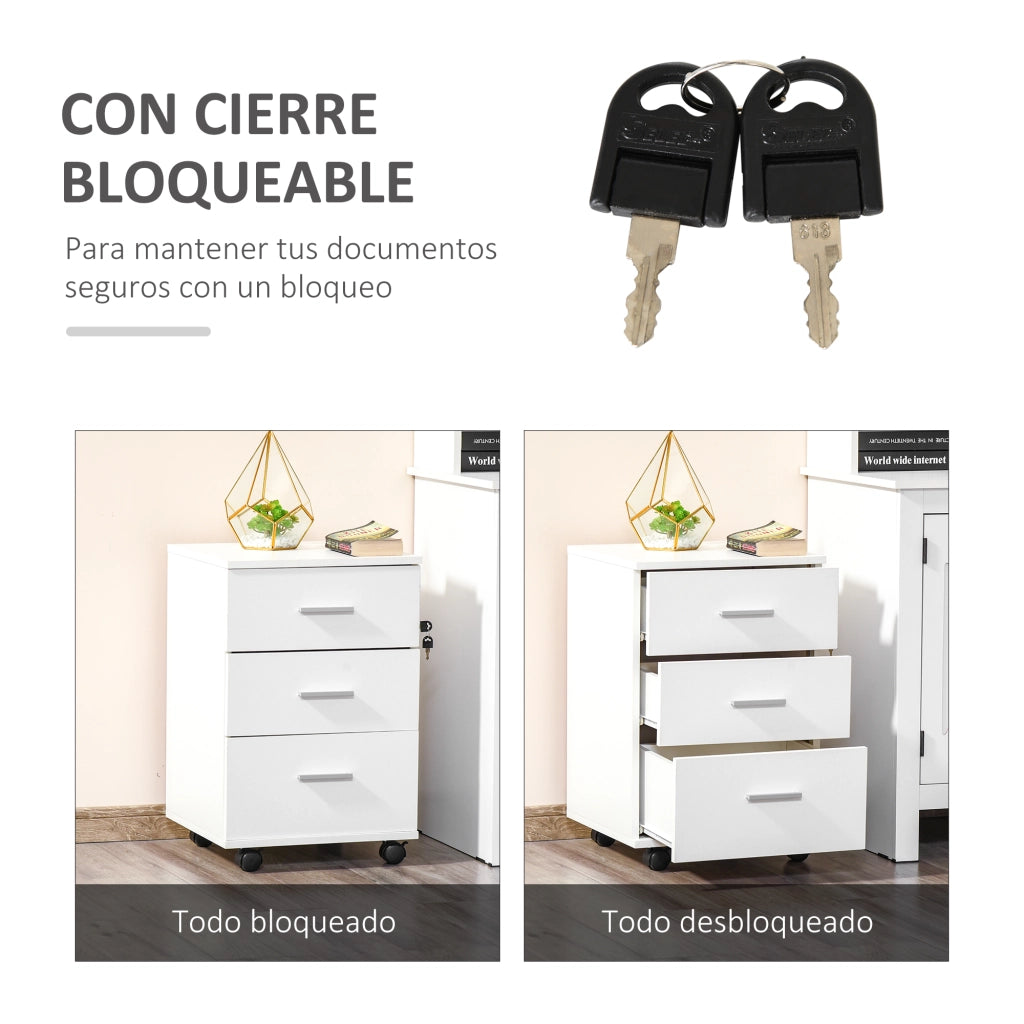 Cassettiera ufficio con serratura e rotelle ¨C Xylo ¨C 3 cassetti 40x40x61,5 cm bianco