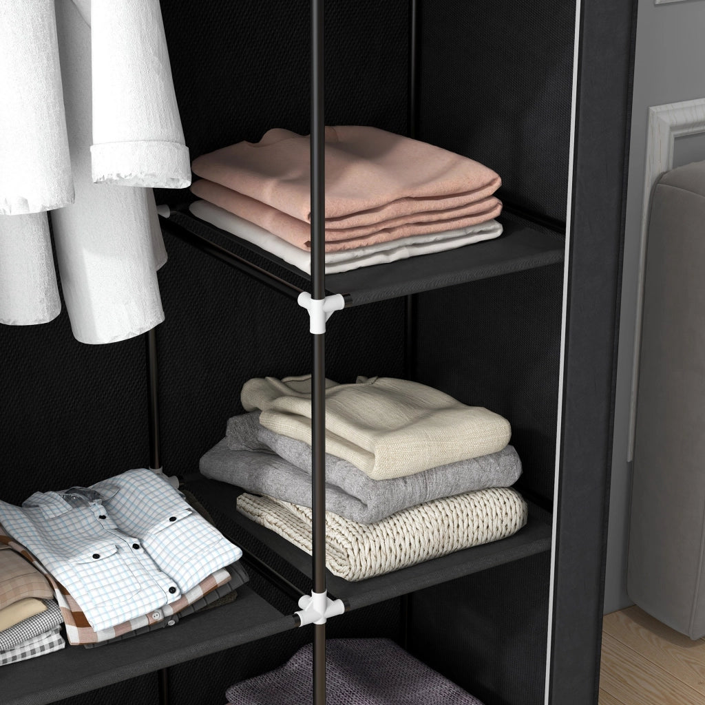 Armadio Tessuto ¨C Minimal ¨C 6 Ripiani, Appendiabiti, Nero