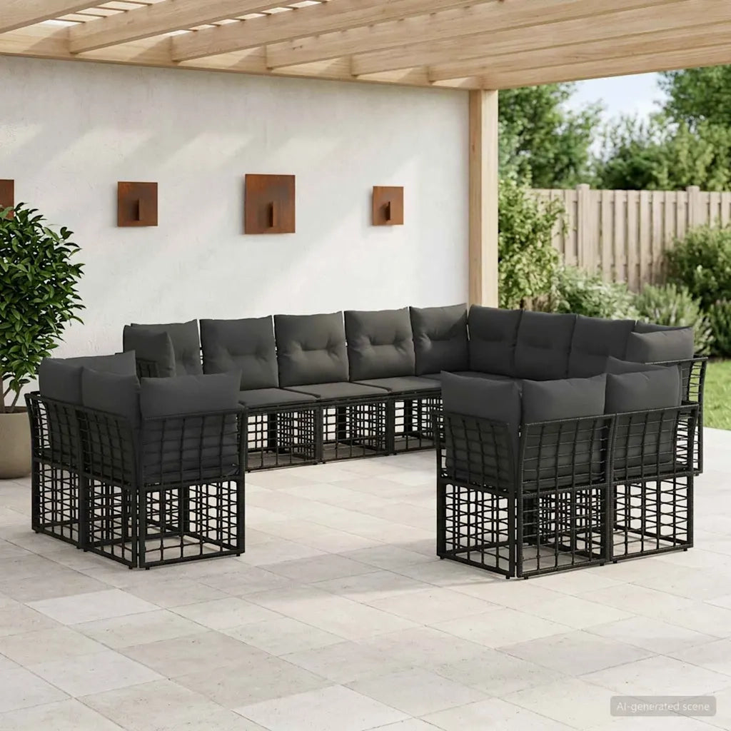 Set di divani da esterno Nero e Grigio scuro Poliestere 3437609