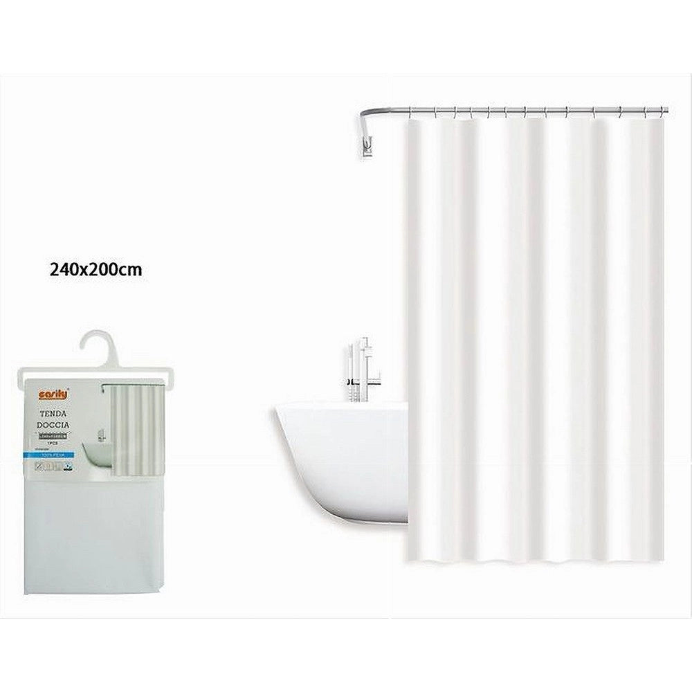 Trade Shop - Tenda Doccia Antimuffa Impermeabile 240 X 200 Cm Ganci Anelli Bagno Bianca 79709 -
