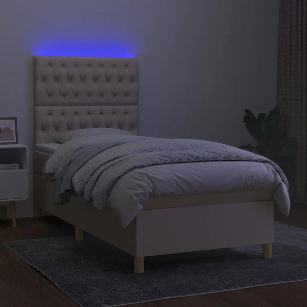 Letto a Molle con Materasso e LED Crema 100x200cm in Tessuto 3135658