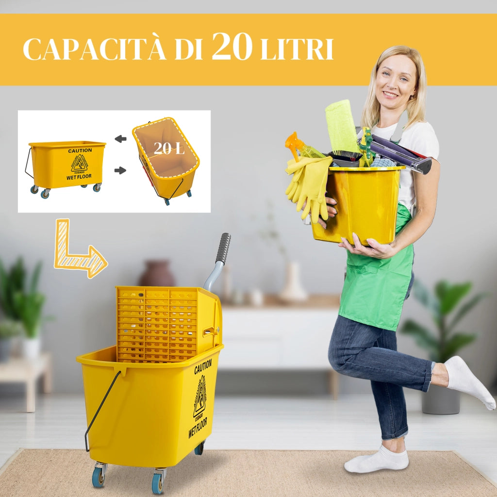 Secchio Lavapavimenti Professionale 20L con Mocio e Strizzatore ¨C Minimal ¨C Giallo 45x26.5x70 cm