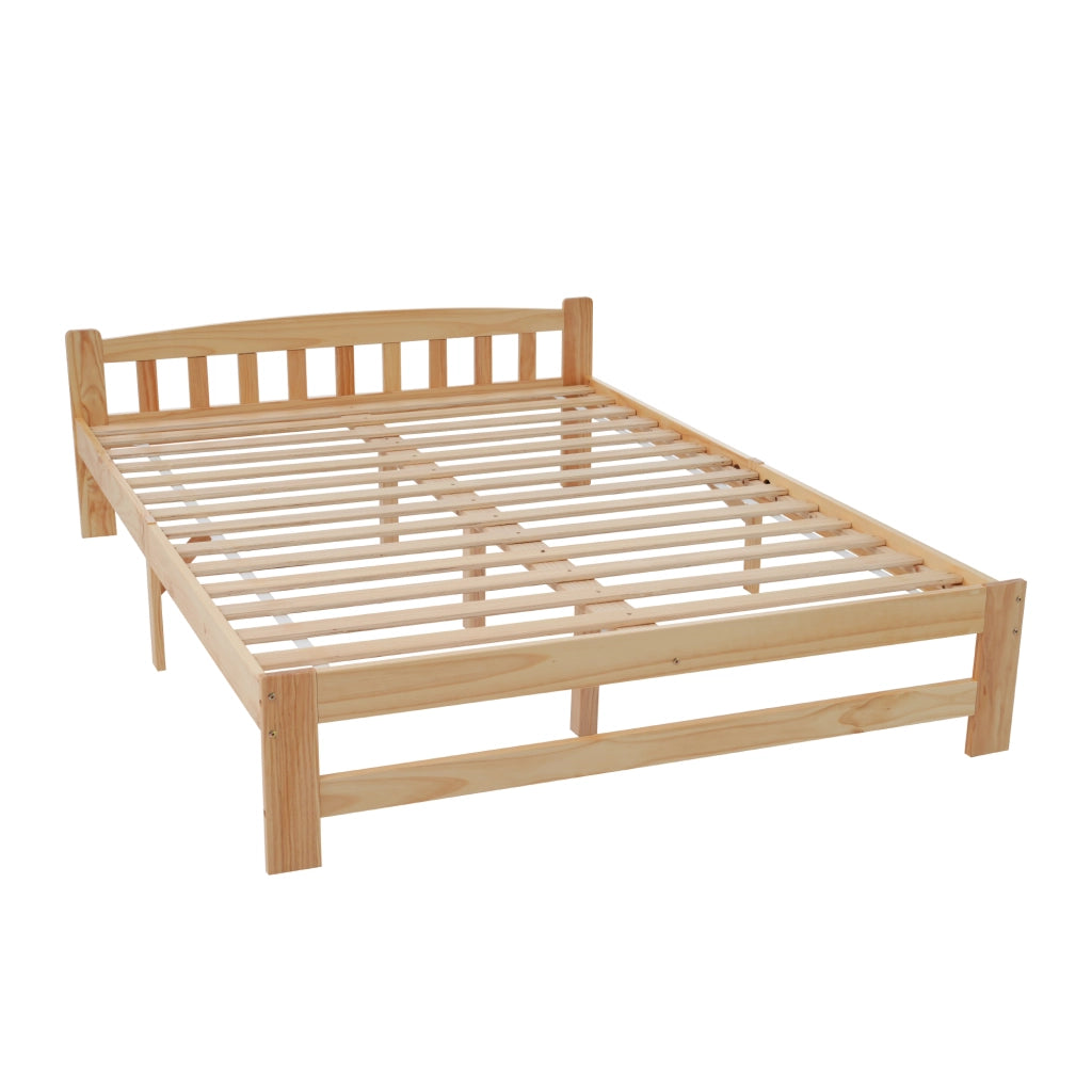 Letto matrimoniale in legno massello di pino naturale 140x200 cm con testiera e rete a doghe