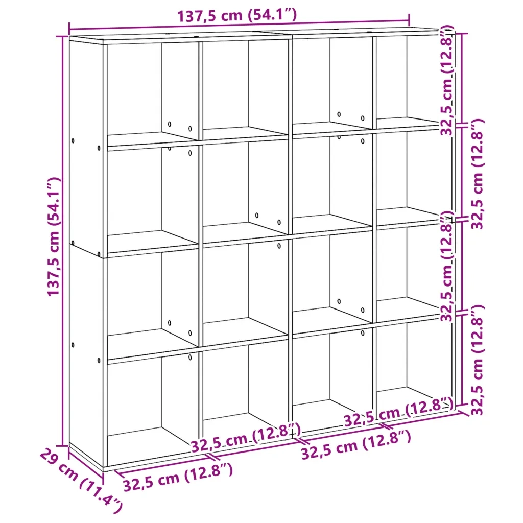 Libreria-Scaffale per Libri-Mobile di Stoccaggio Bianca 137,5x29x137,5 cm in Legno Multistrato