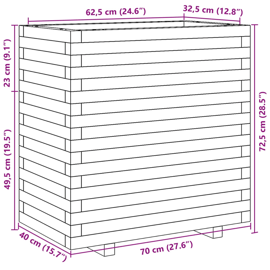 Fioriera | Cassetta per fiori | Vaso Giardino Marrone Cera 70x40x72,5cm Legno Massello Pino