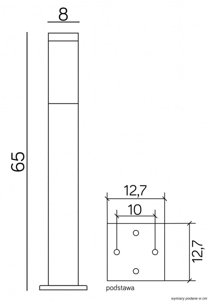 Paletto giardino quadrato 65cm E27 inox IP44 SU-MA