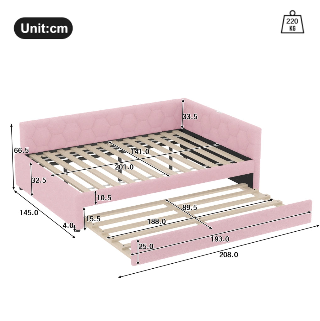 Letto daybed 140x200 cm con letto estraibile, presa USB e luce integrata