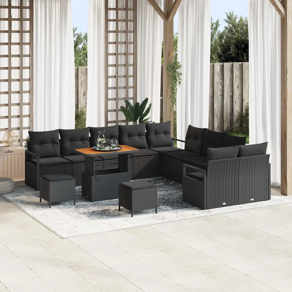 Set Divano da Giardino con cuscino 13 pcs Nero polyrattan