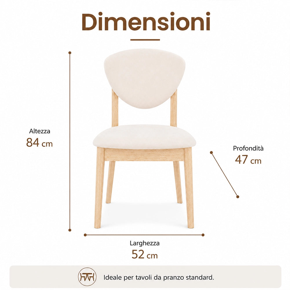 Set 2 Sedie da Pranzo in Legno Chiaro Rivestimento in Tessuto Crema 52x47x84 cm
