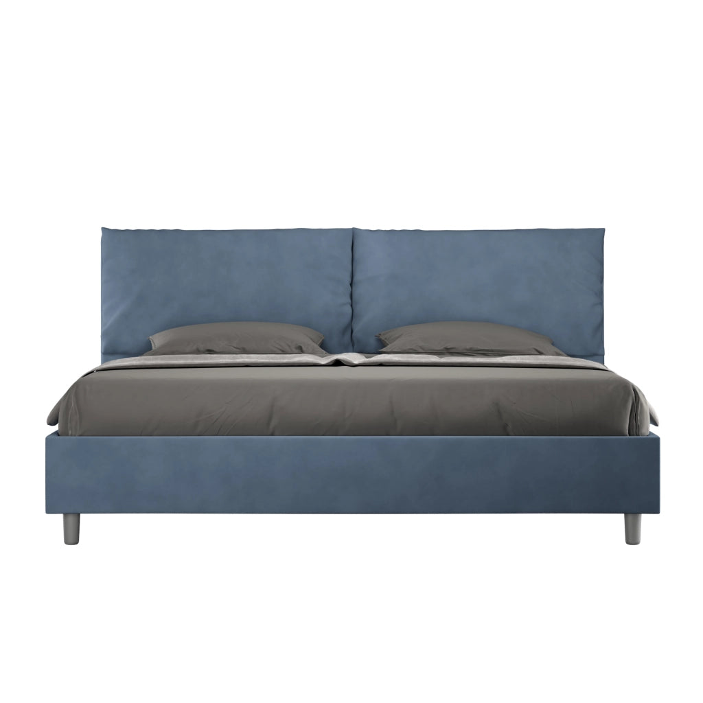BS COM Letto matrimoniale king size senza rete imbottito 200x210 microfibra blu