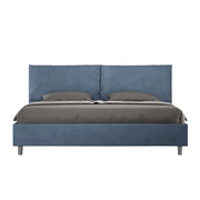BS COM Letto matrimoniale king size senza rete imbottito 200x210 microfibra blu