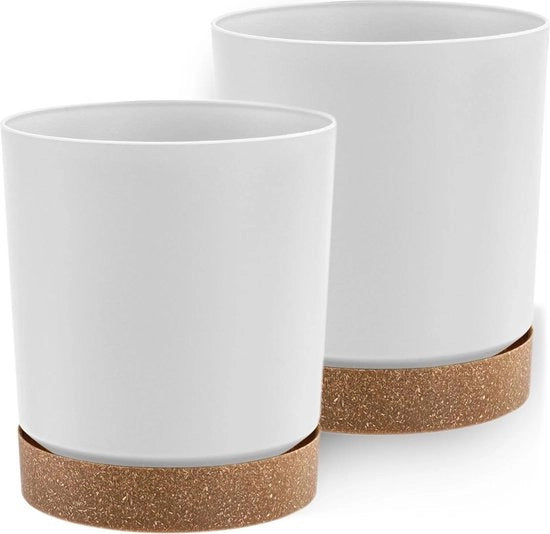 Set di due vasi in plastica decorativa bianchi per piante grandi e piccole - diametro 24 cm