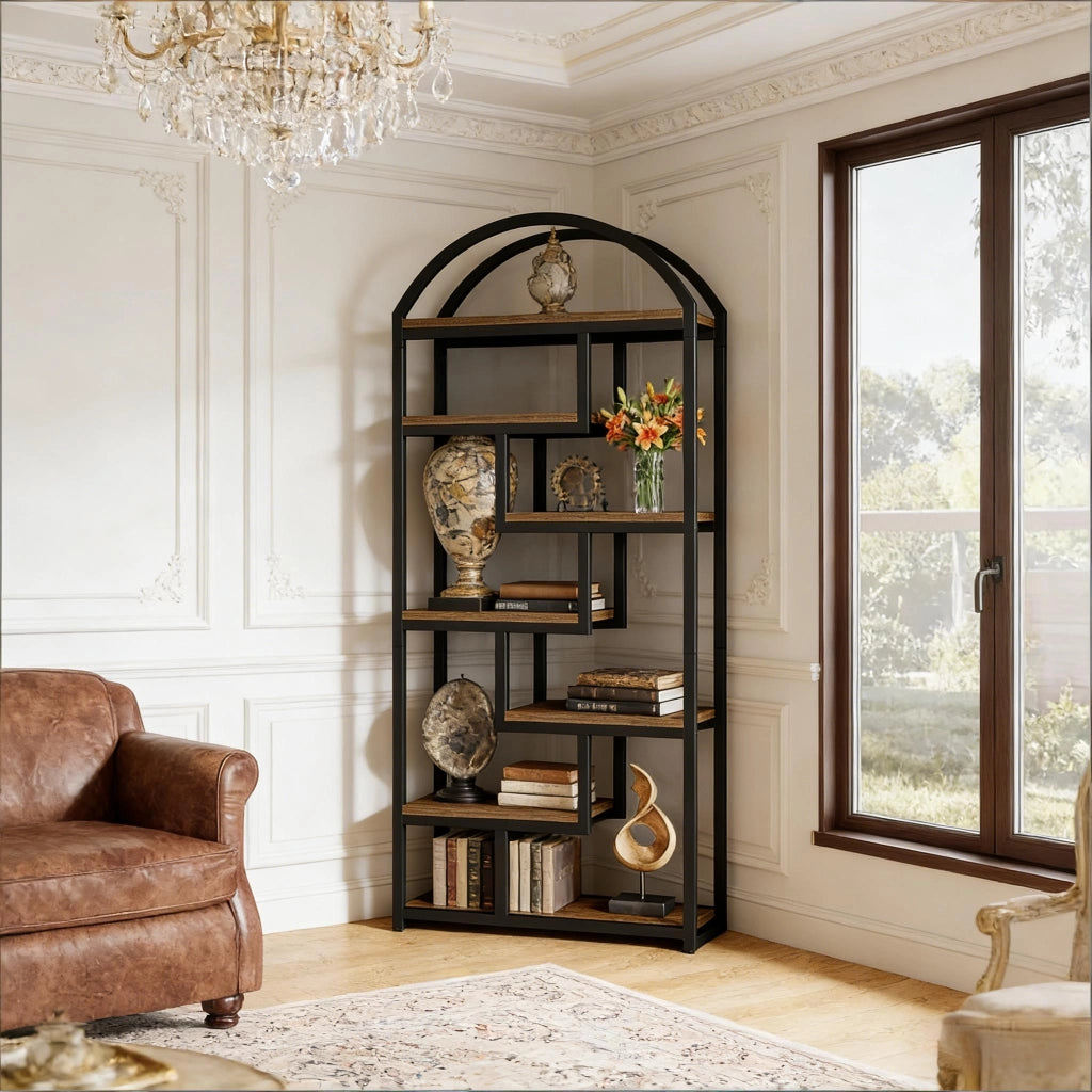 LIBRERIA 180 cm Design industriale MDF e metallo Nero/Marrone rustico