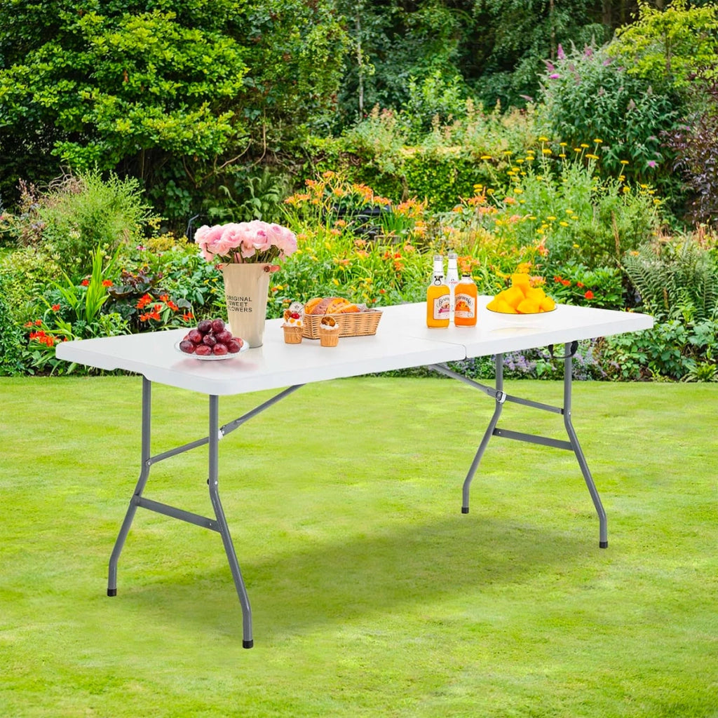 Tavolo Pieghevole Rettangolare in Resina 180x74x74cm Tavolo Multiuso da Esterno, Campeggio, Eventi, Esterno, Interno
