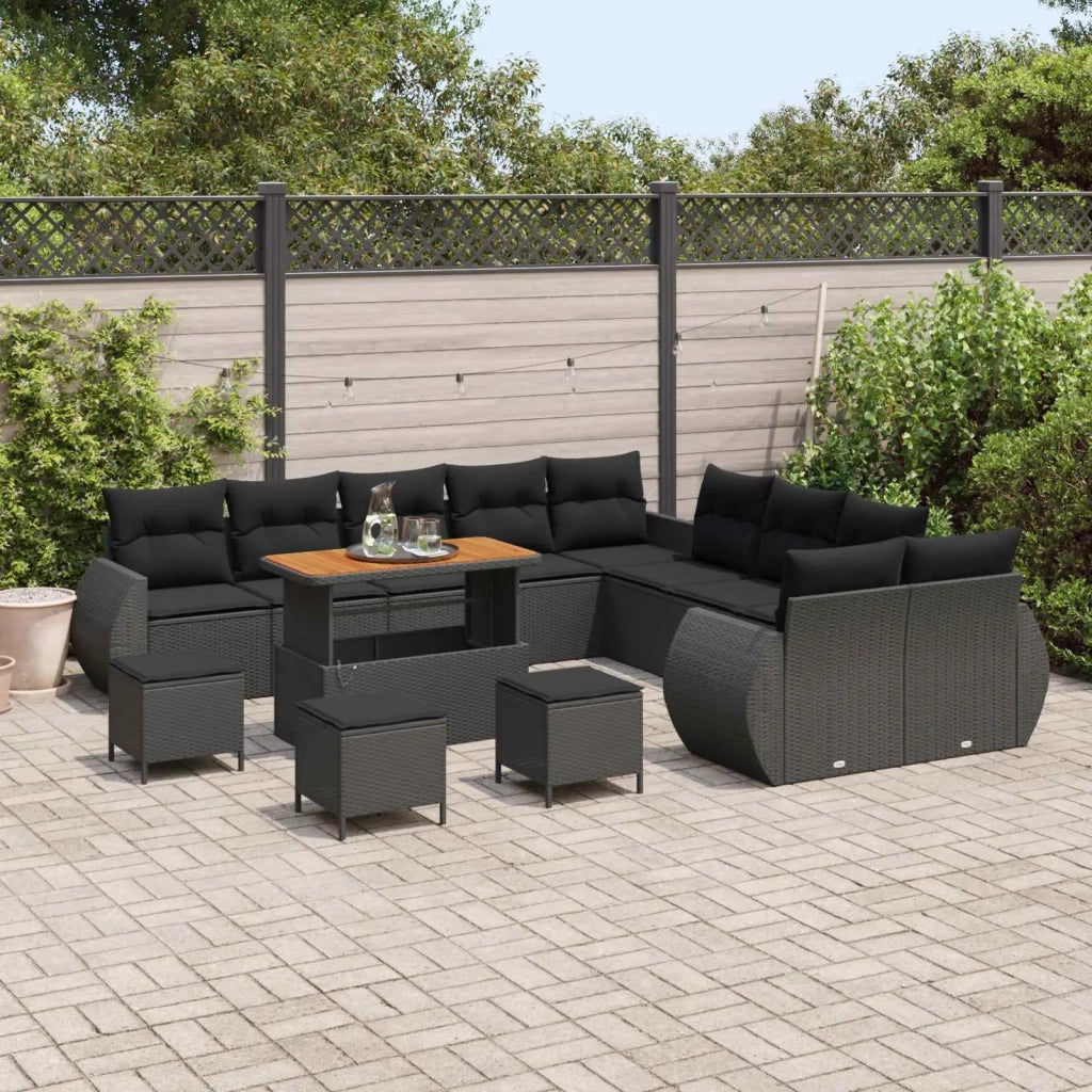 Set Divano da Giardino con cuscino 14 pcs Nero