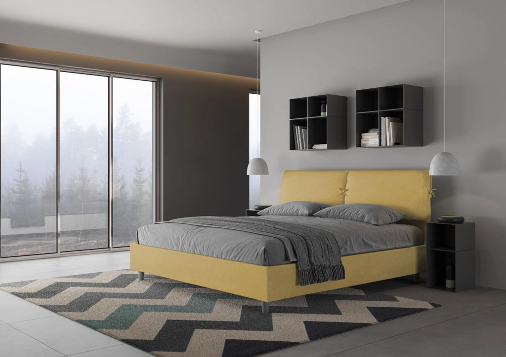 BS COM Letto matrimoniale king size senza rete imbottito 200x210 microfibra ocra