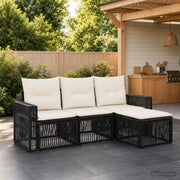 Set Divano da Giardino 4 pz Nero e Bianco Crema polyrattan 3435103