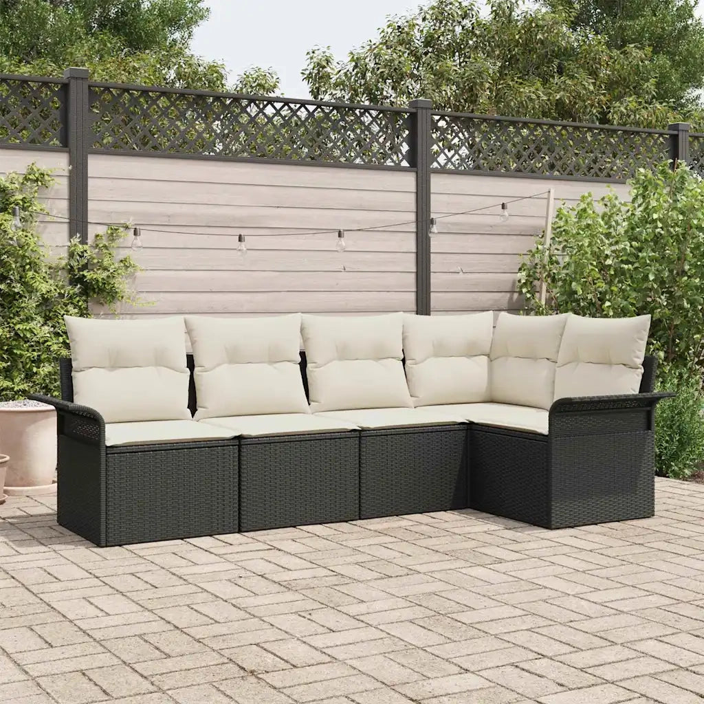 Set Divano da Giardino con cuscino 5 pcs Nero polyrattan