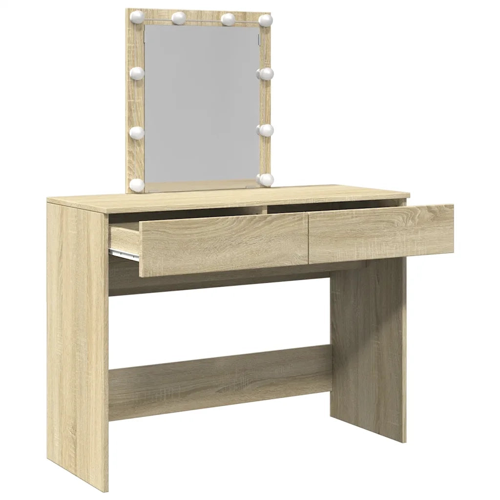 Toeletta | Tavolo da Trucco con LED Rovere Sonoma 100x40x130 cm