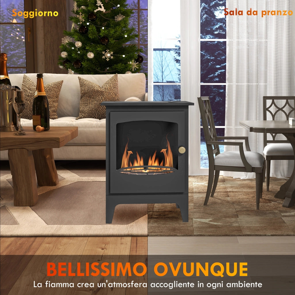 Camino a Bioetanolo in Acciaio Inox con Bruciatore da 1.2L per 3 Ore di Durata, 36x26x54cm, Nero