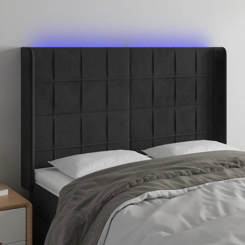 Testiera a LED Nera 147x16x118/128 cm in Velluto 3124098