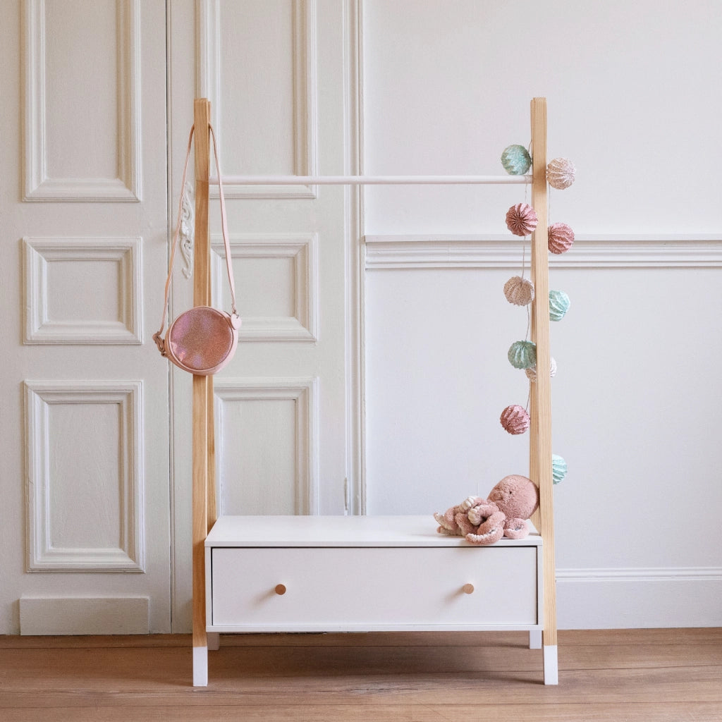Armadio per bambini in legno e bianco con cassetto LOU