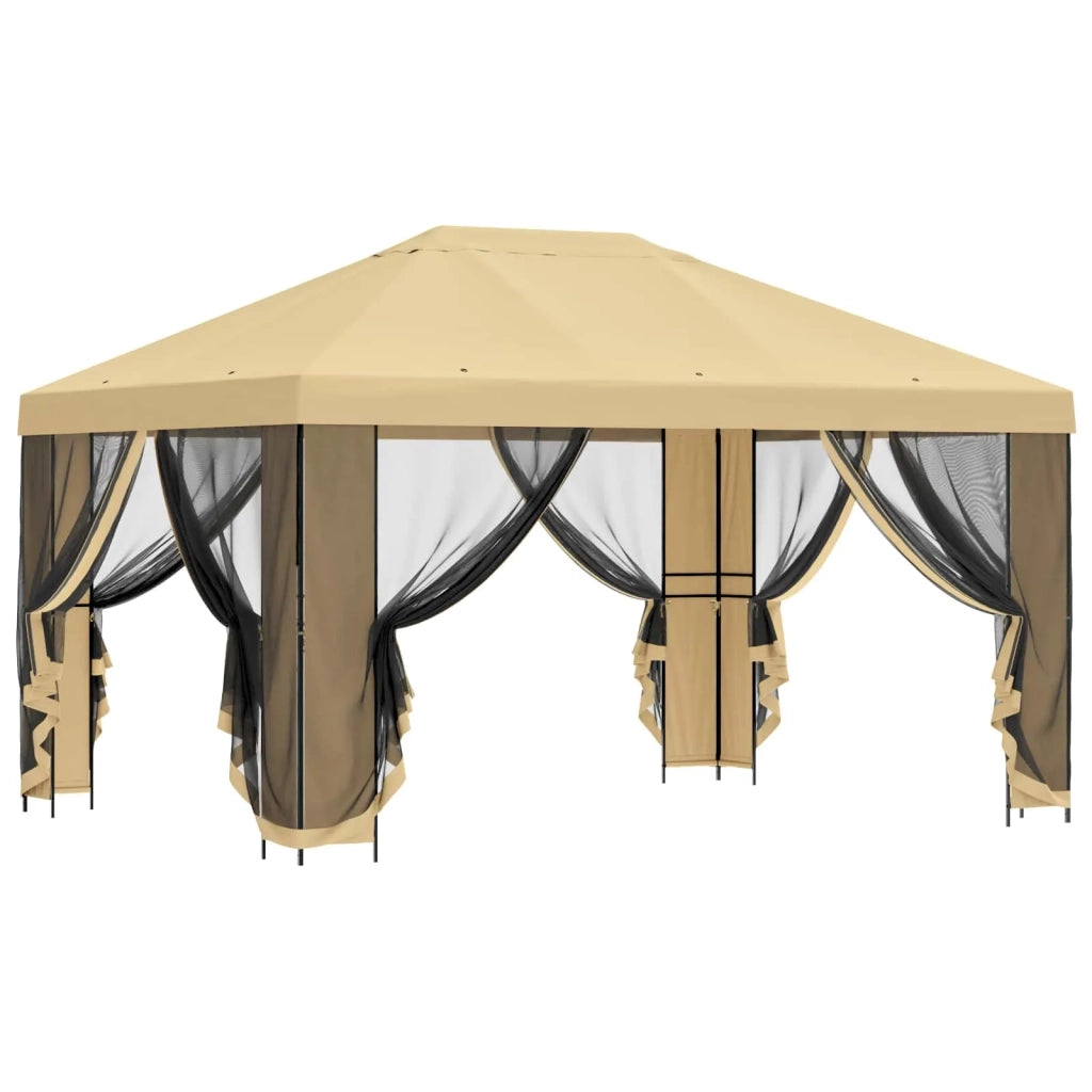Gazebo da giardino con pareti laterali 4 × 3 m Crema 900386